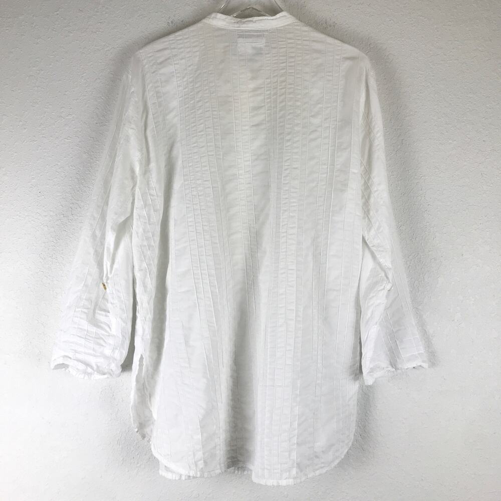 Flax 100% Cotton Long Roll-Tab Sleeve Button Front Tunic Beach Lagenlook Size S - Picture 2 of 15